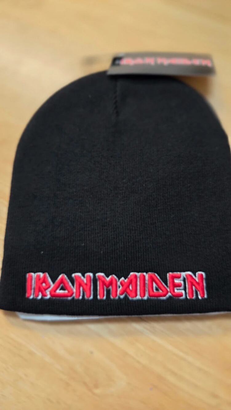 Iron Maiden Beanie Hat Black Red Embroidered Logo NWT Official Global Merch Cap